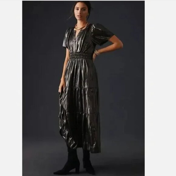 Anthropologie The Somerset Metallic Maxi Dress Size Small Witchy Goth Holiday - Picture 9 of 15